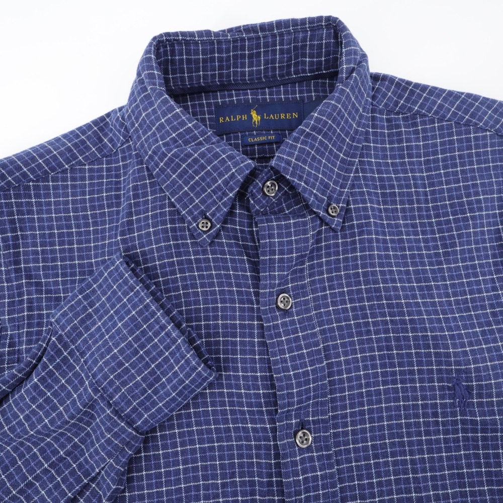 Polo Ralph Lauren Classic Fit Flannel Shirt Blue Long Sleeve Mens Small